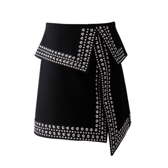 🌺 Black Metal Stud Asymmetrical Skirt - Picture 4 of 8